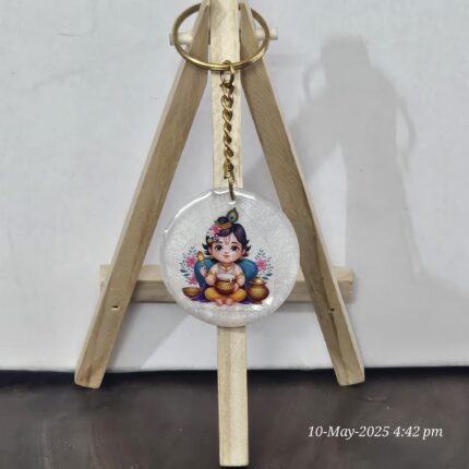 White Base Key Chain with Bal Krishna