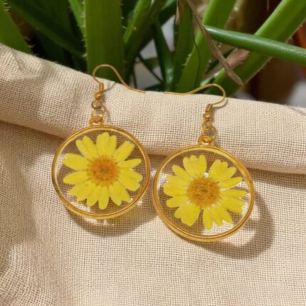 Floral Round Bezel Yellow Earrings